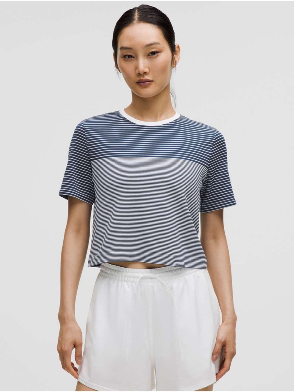 Lululemon Seamless Classic-Fit Mariner Stripe Cropped T-Shirt Club Blue / White